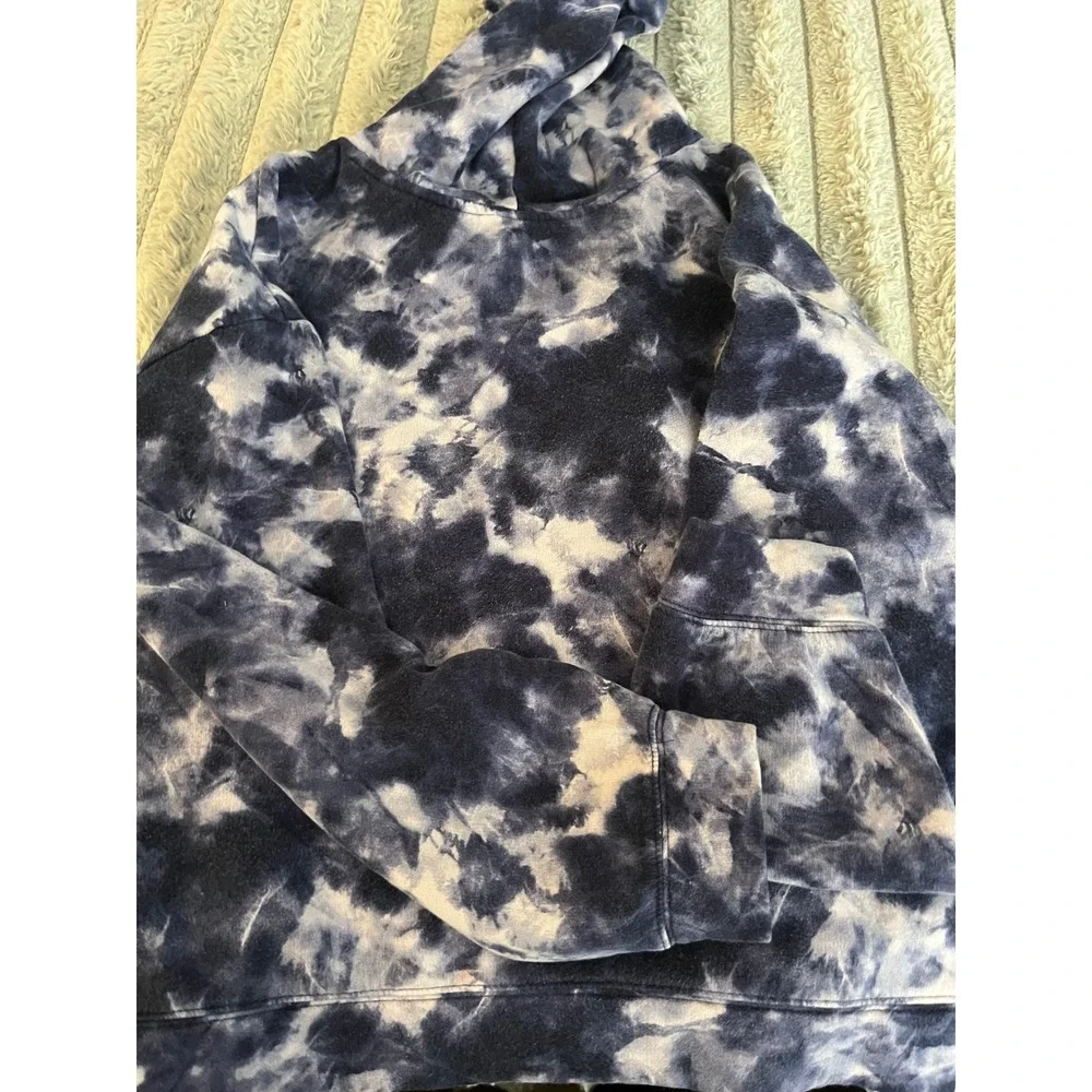 Old Navy Boys XL 14-16 Pullover Hoodie Navy Blue White Tie Dye Fleece Sweatshirt